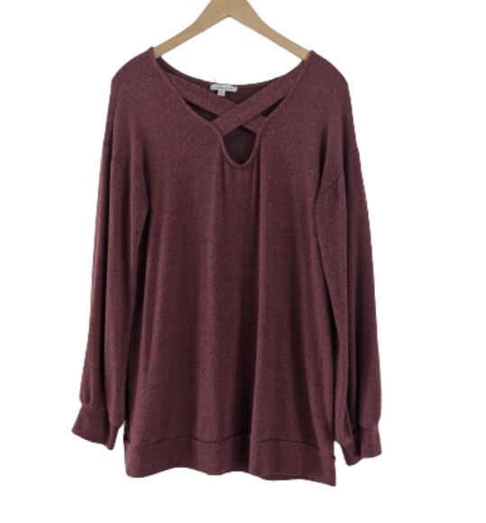 white birch Tops - 5/$35 White Birch Wine Red Criss Cross Top - Sz M